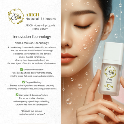 ARICH Honey & Propolis Nano Serum – Natural Hydrating & Brightening Facial Serum (15ml)