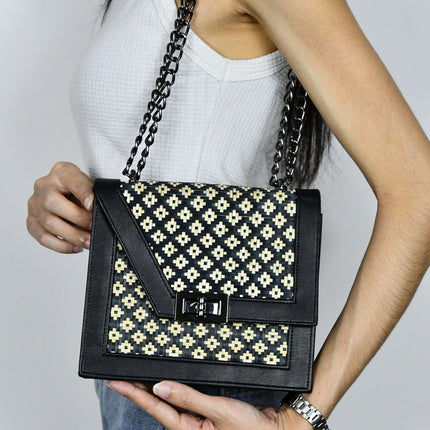 Moradok “Onyx” Bamboo Handmade Bag – Elegant Black & White Woven Shoulder Bag | 100% Handmade Eco-Friendly Thai Designer Handbag