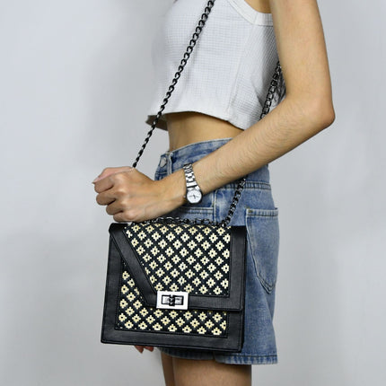 Moradok “Onyx” Bamboo Handmade Bag – Elegant Black & White Woven Shoulder Bag | 100% Handmade Eco-Friendly Thai Designer Handbag