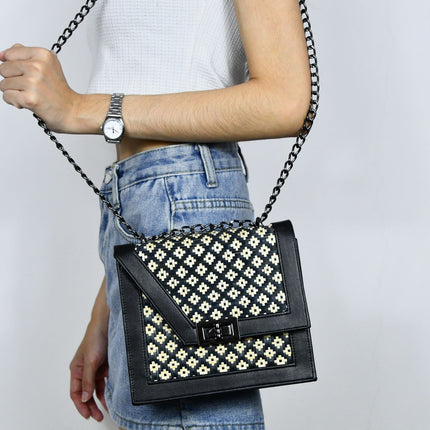 Moradok “Onyx” Bamboo Handmade Bag – Elegant Black & White Woven Shoulder Bag | 100% Handmade Eco-Friendly Thai Designer Handbag