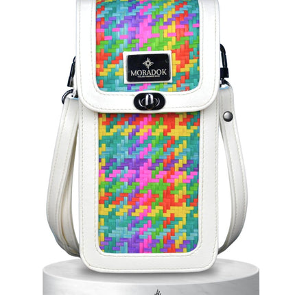 Moradok “Trendy Phone Bag – Rainbow Edition” Bamboo Handmade Crossbody | 100% Handmade Eco-Friendly Thai Designer Bag (Vibrant Multicolor Weave)