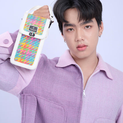 Moradok “Trendy Phone Bag – Rainbow Edition” Bamboo Handmade Crossbody | 100% Handmade Eco-Friendly Thai Designer Bag (Vibrant Multicolor Weave)