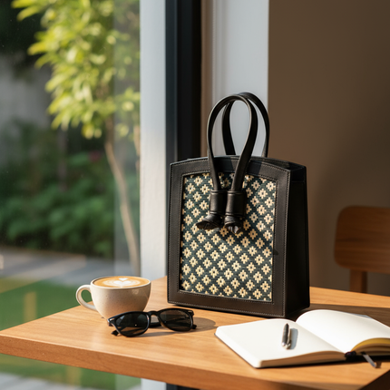 Moradok “Bamboo Cross” Handmade Bag – White & Black Eco-Friendly Bamboo Crossbody | 100% Handmade Thai Artisan Bag