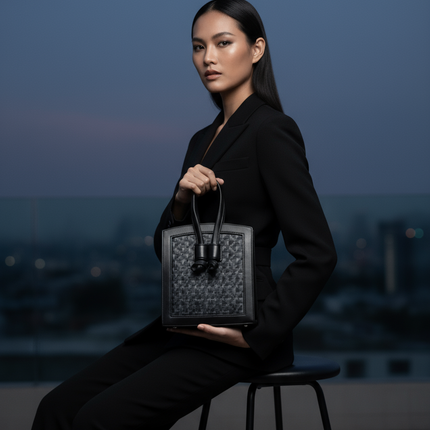Moradok “Bamboo Cross – All Black” Handmade Bag | Premium Eco-Friendly Bamboo & Leather Tote | 100% Handmade Thai Designer Bag