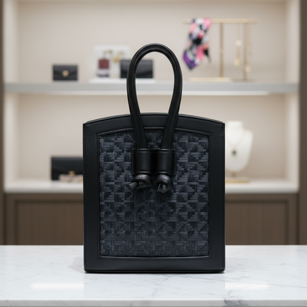 Moradok “Bamboo Cross – All Black” Handmade Bag | Premium Eco-Friendly Bamboo & Leather Tote | 100% Handmade Thai Designer Bag