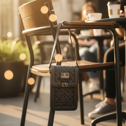 Moradok “Trendy Phone Bag” Bamboo Handmade Crossbody – All Black Original Pattern | 100% Handmade Eco-Friendly Thai Designer Bag