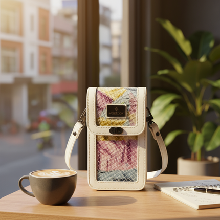 Moradok “Trendy Phone Bag – Galaxy Edition” Bamboo Handmade Crossbody | 100% Handmade Eco-Friendly Thai Designer Bag (Multicolor Weave)