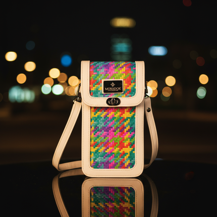 Moradok “Trendy Phone Bag – Rainbow Edition” Bamboo Handmade Crossbody | 100% Handmade Eco-Friendly Thai Designer Bag (Vibrant Multicolor Weave)