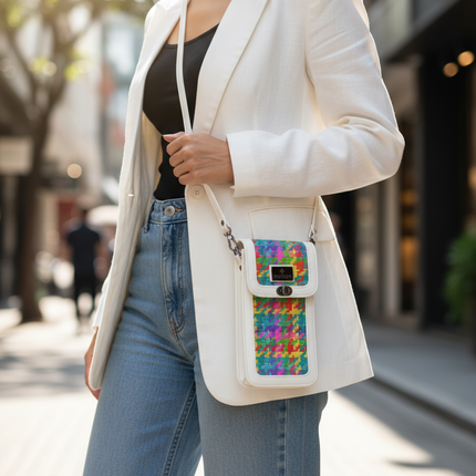 Moradok “Trendy Phone Bag – Rainbow Edition” Bamboo Handmade Crossbody | 100% Handmade Eco-Friendly Thai Designer Bag (Vibrant Multicolor Weave)