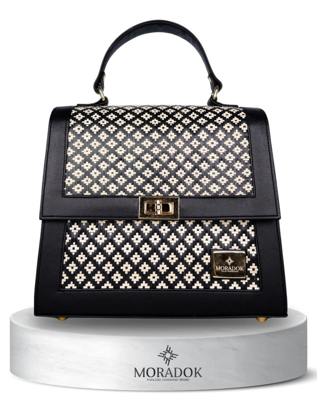 Moradok Ultimate Luxury Bamboo Handmade Bag – White & Black | 100% Handmade Eco-Friendly Thai Designer Handbag