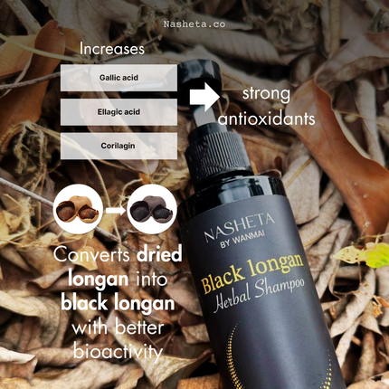 Nasheta Black Longan Herbal Shampoo – Clarifying Sulfate-Free Shampoo (200ml / 6.76 fl oz)
