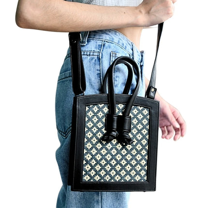 Moradok “Bamboo Cross” Handmade Bag – White & Black Eco-Friendly Bamboo Crossbody | 100% Handmade Thai Artisan Bag