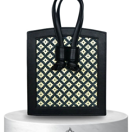 Moradok “Bamboo Cross” Handmade Bag – White & Black Eco-Friendly Bamboo Crossbody | 100% Handmade Thai Artisan Bag